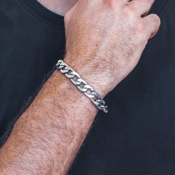 Men’s Thick Handmade Silver Cuban Chain Bracelet - Picture 1 of 4